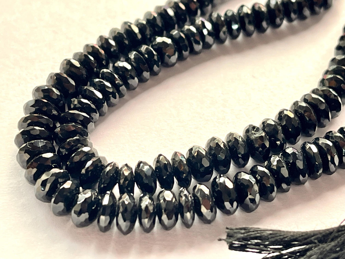 16 Inch Black Spinel Micro Faceted German Cut Rondelle Beads