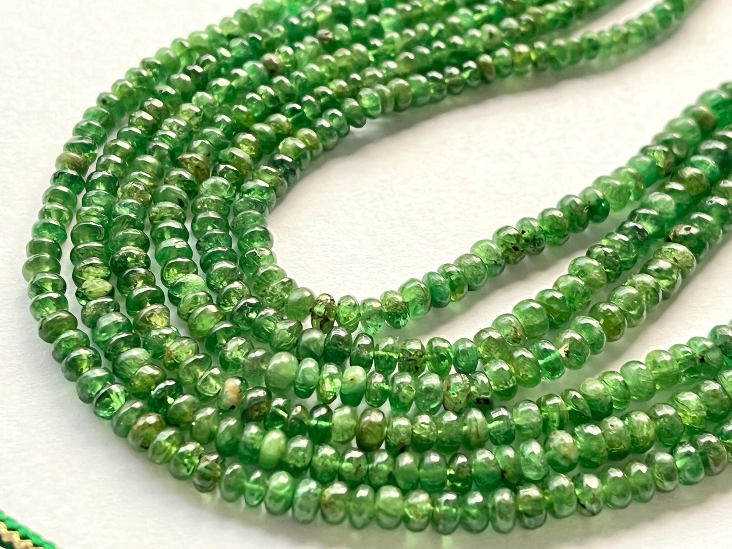 Natural Green Tsavorite Smooth Rondelle shape beads, Tsavorite beads, 16 Inch String, 3mm to 5mm