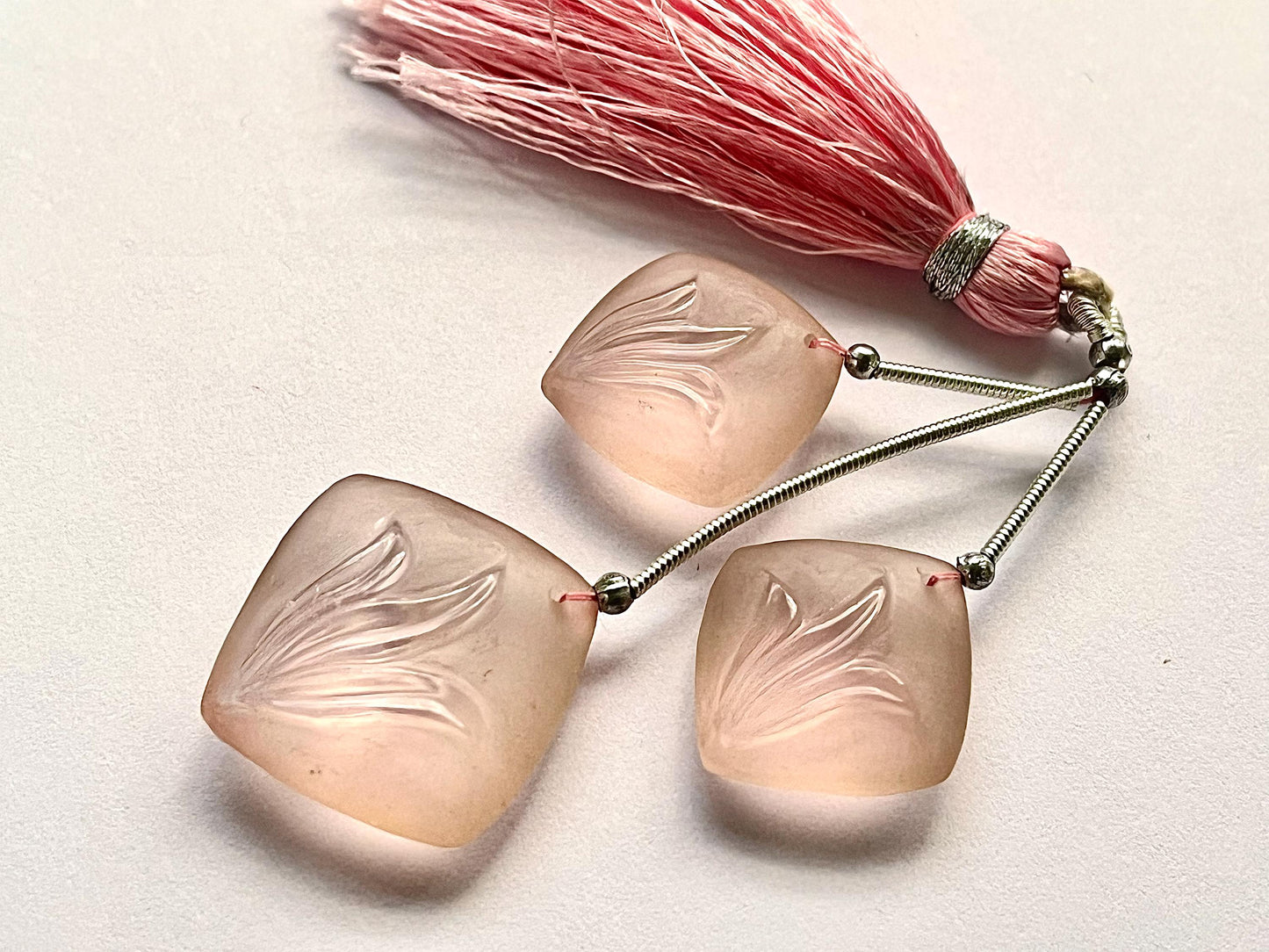 Rose quartz Cameo carving 3 Piece set