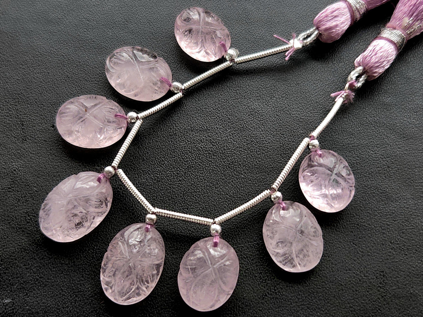 Natural Morganite Carved Oval Shaped Matching Pair Beads