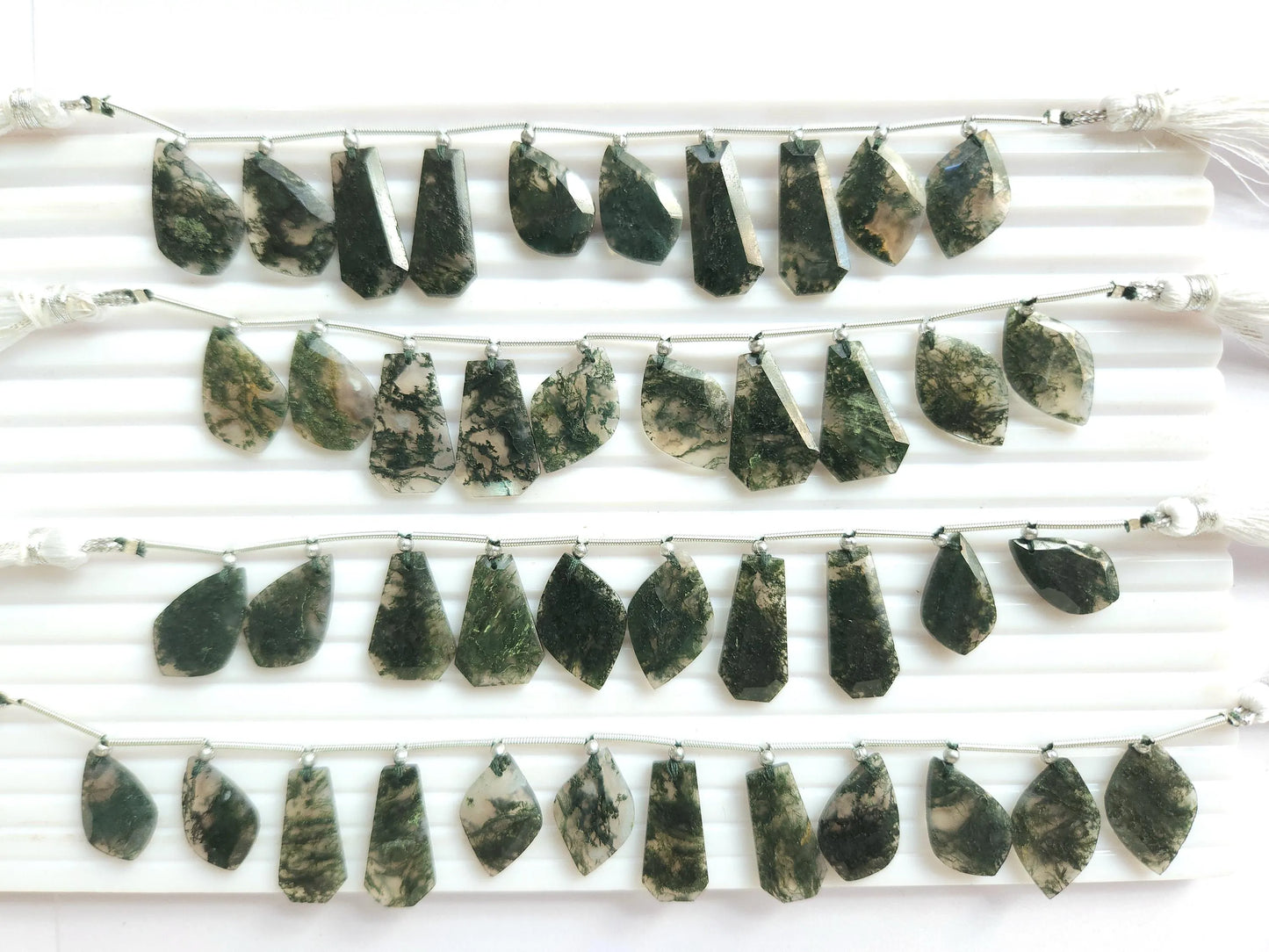 Natural Green Moss Agate Gemstone Fancy Crown Cut Pairs