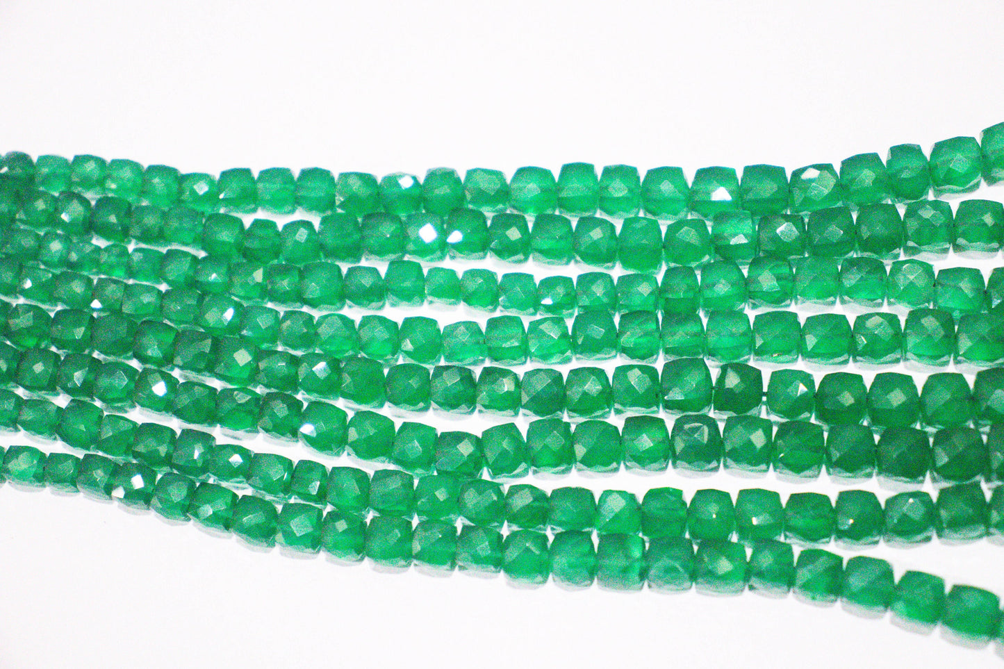 Green Onyx Faceted Cube Shape Beads