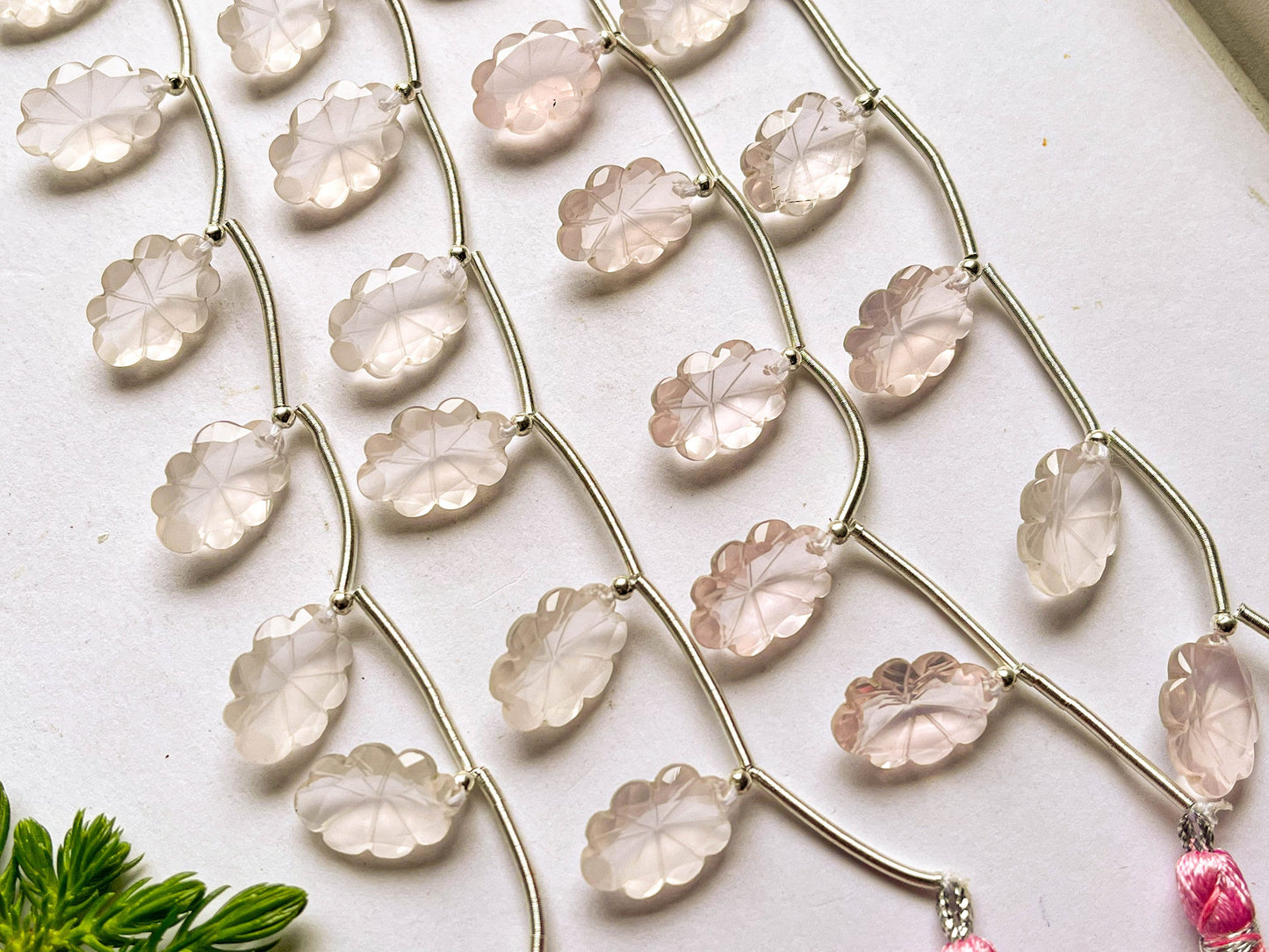 Rose Quartz Laser Flower Carving Beads