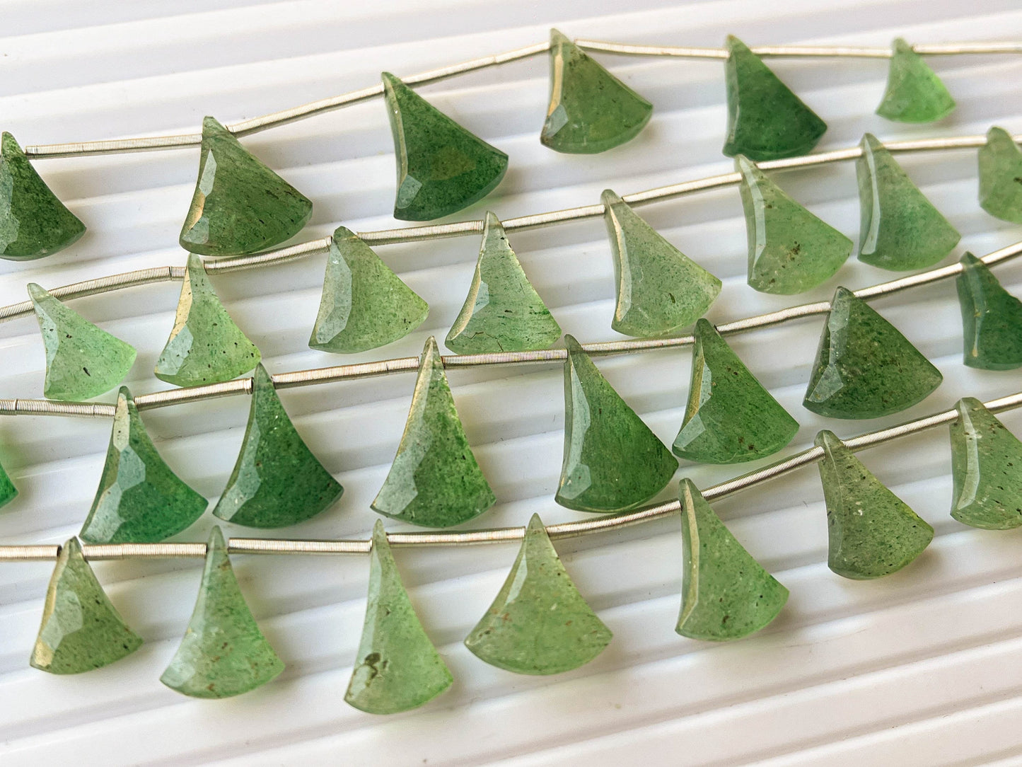 Green Aventurine fancy triangle shape faceted briolette beads