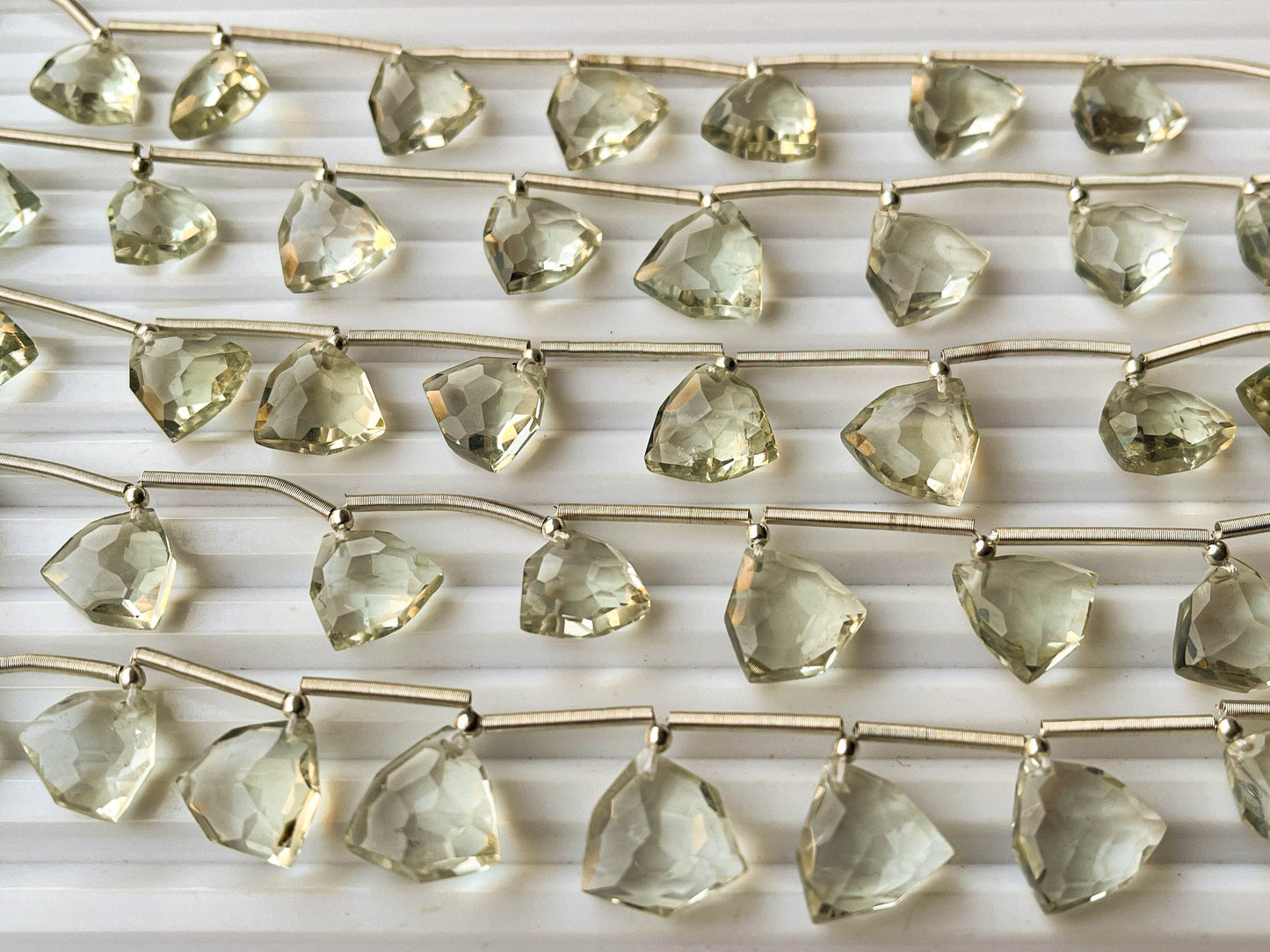 Natural Green Amethyst Trillion shape faceted briolette beads