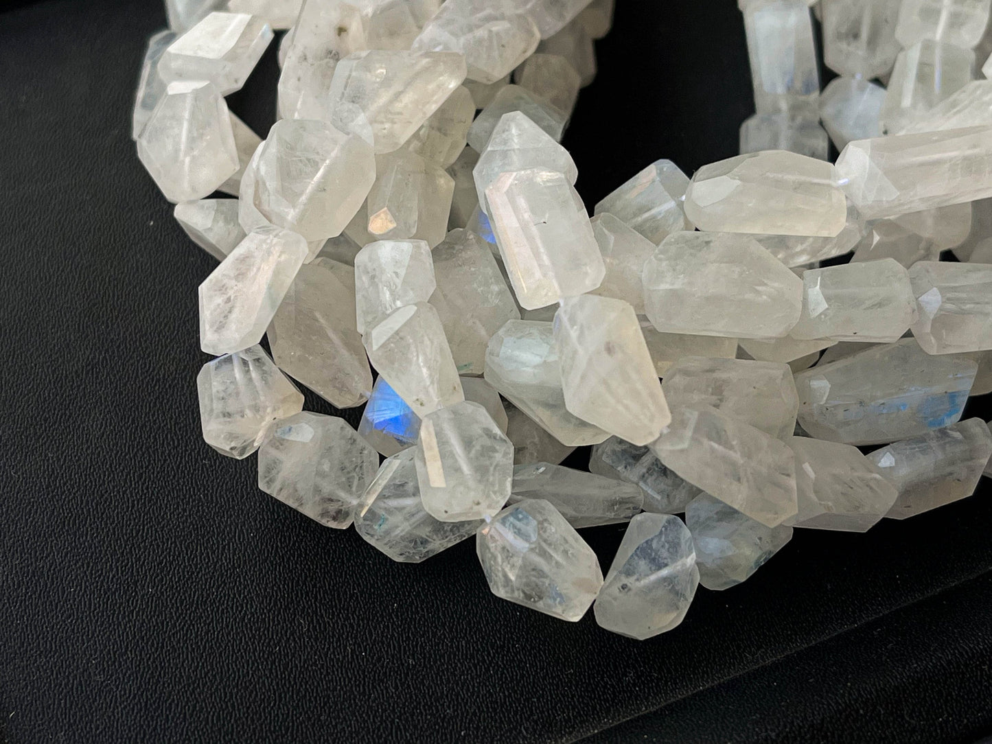 Natural Rainbow Moonstone Faceted Tumble Shape Beads, 16 Inch