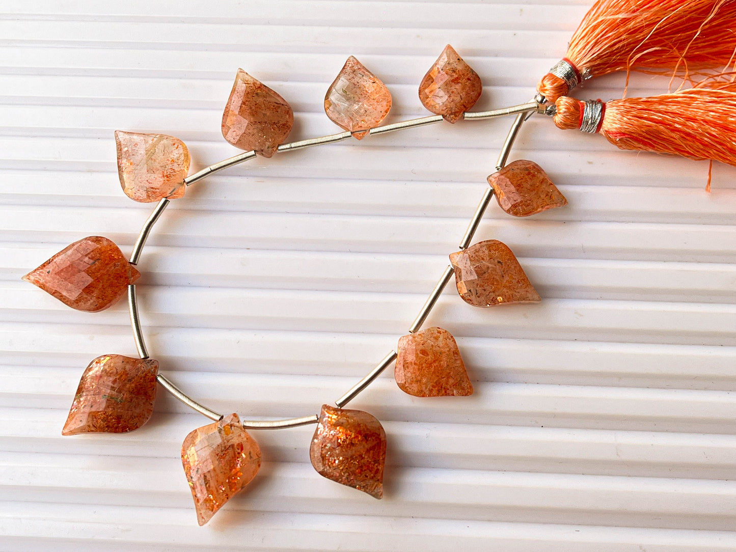 Natural Oregon Sunstone Slanted Shape Faceted Briolette Beads