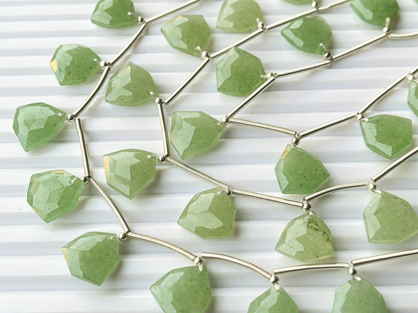 Green Jade Trillion shape faceted briolette beads, 11mm to 15mm