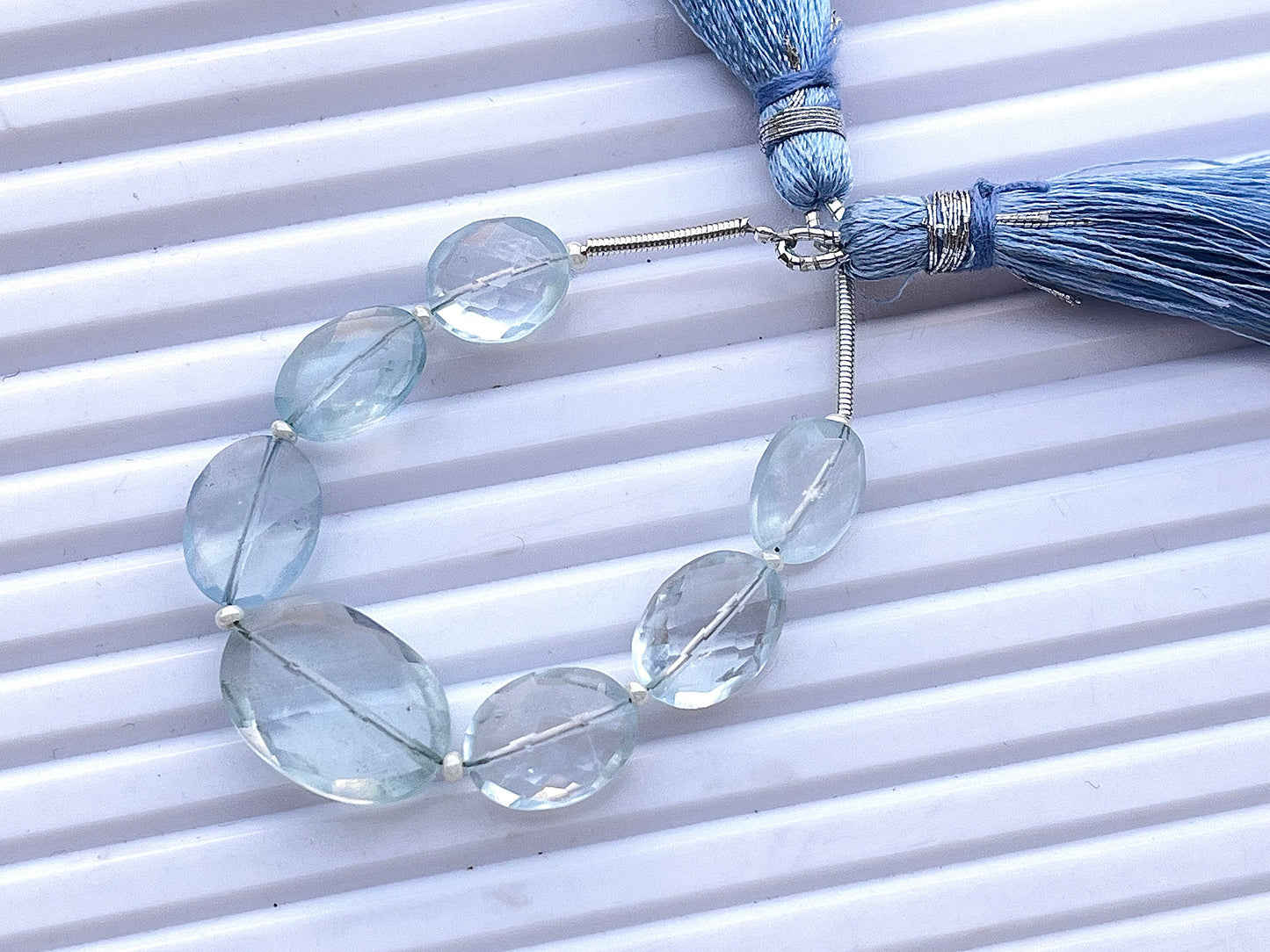 Natural Aquamarine Oval Shape faceted beads, 7 Pieces