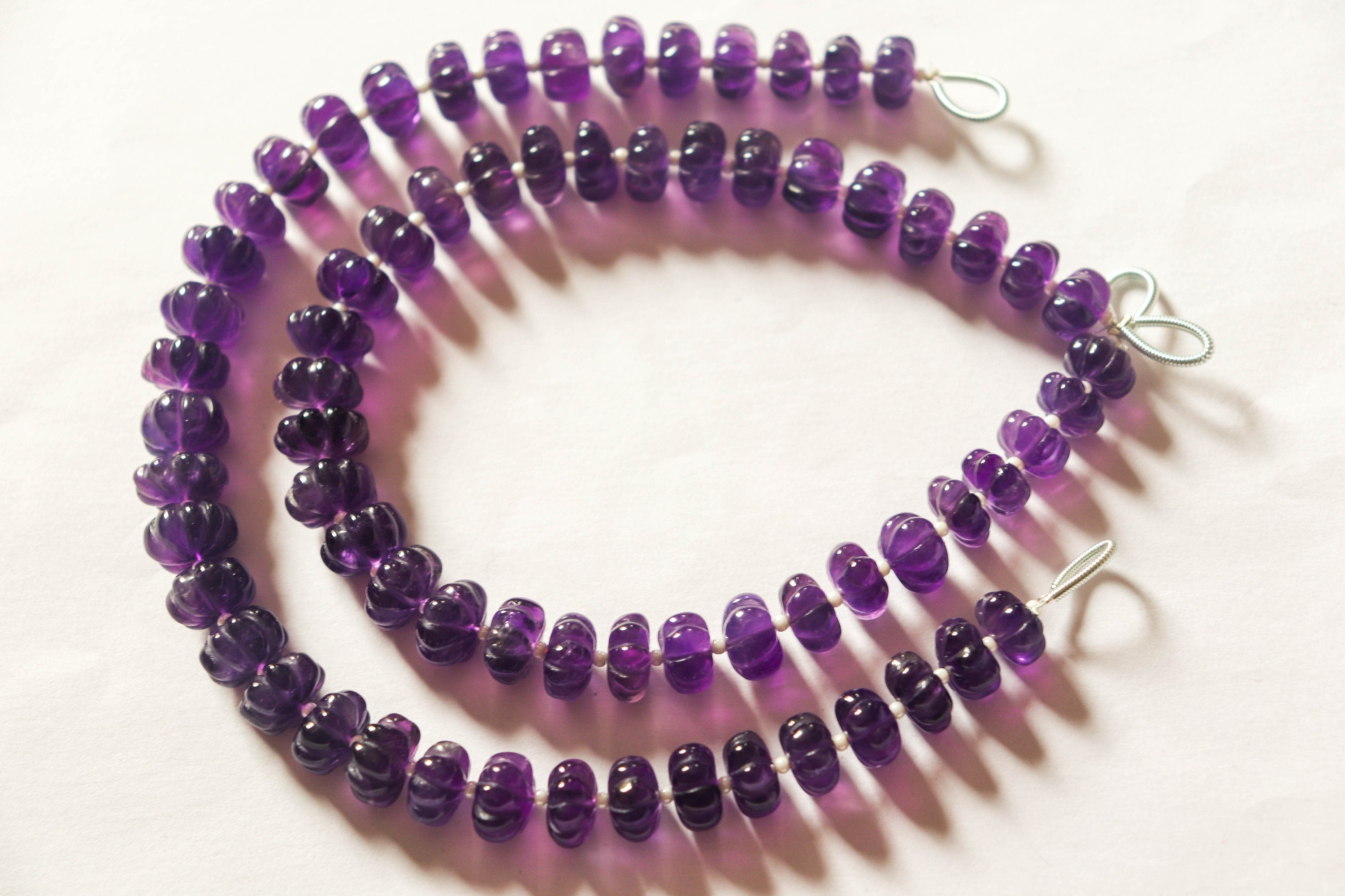 10 Inch AFRICAN AMETHYST Carved Melons beads | 10mm | 35 Pcs | Very good Quality | Center Drill |  Natural Gemstone Beads for jewelry making Beadsforyourjewelry