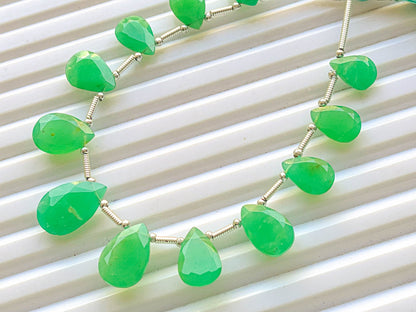 10 Pieces AAA Australian Chrysoprase Pear Shape Cut Stone Beads, Natural Chrysoprase Gemstone, Chrysoprase Briolette Beads, 7x9mm to 9x15mm Beadsforyourjewelry