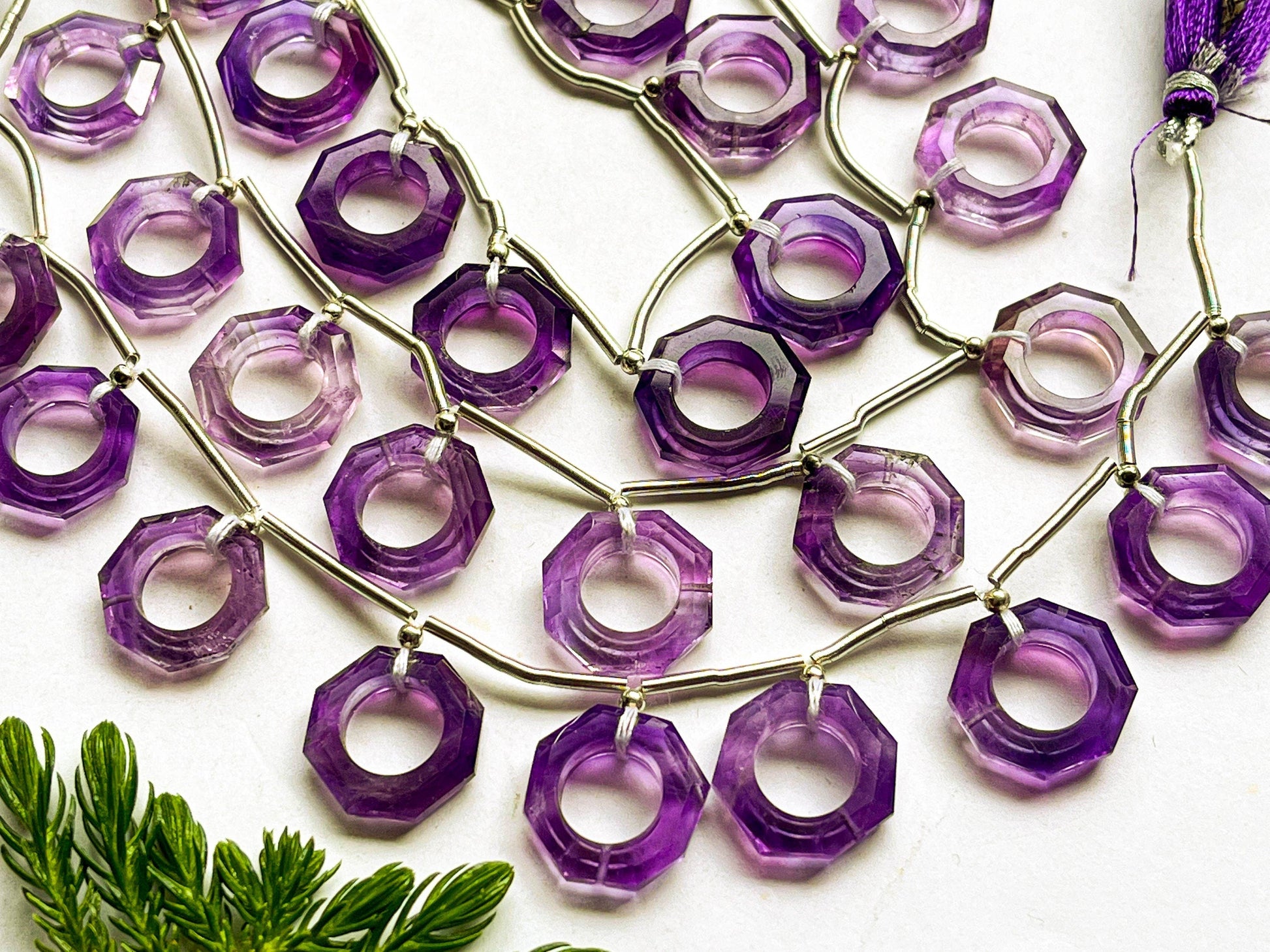 10 Pieces AMETHYST Octagon Shape Faceted Hoop Beads, Natural Amethyst Gemstone Beads, Amethyst Hoop Beads, Rare Gemstone Beads Beadsforyourjewelry