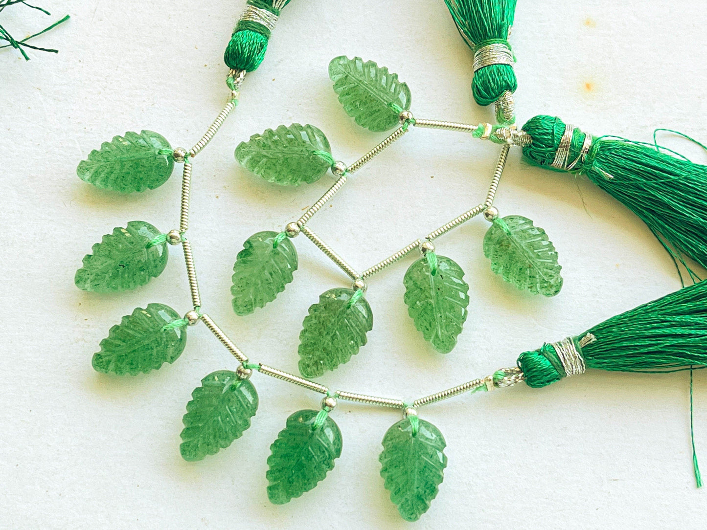10 Pieces Green Strawberry Quartz Leaf carved Beads Beadsforyourjewelry