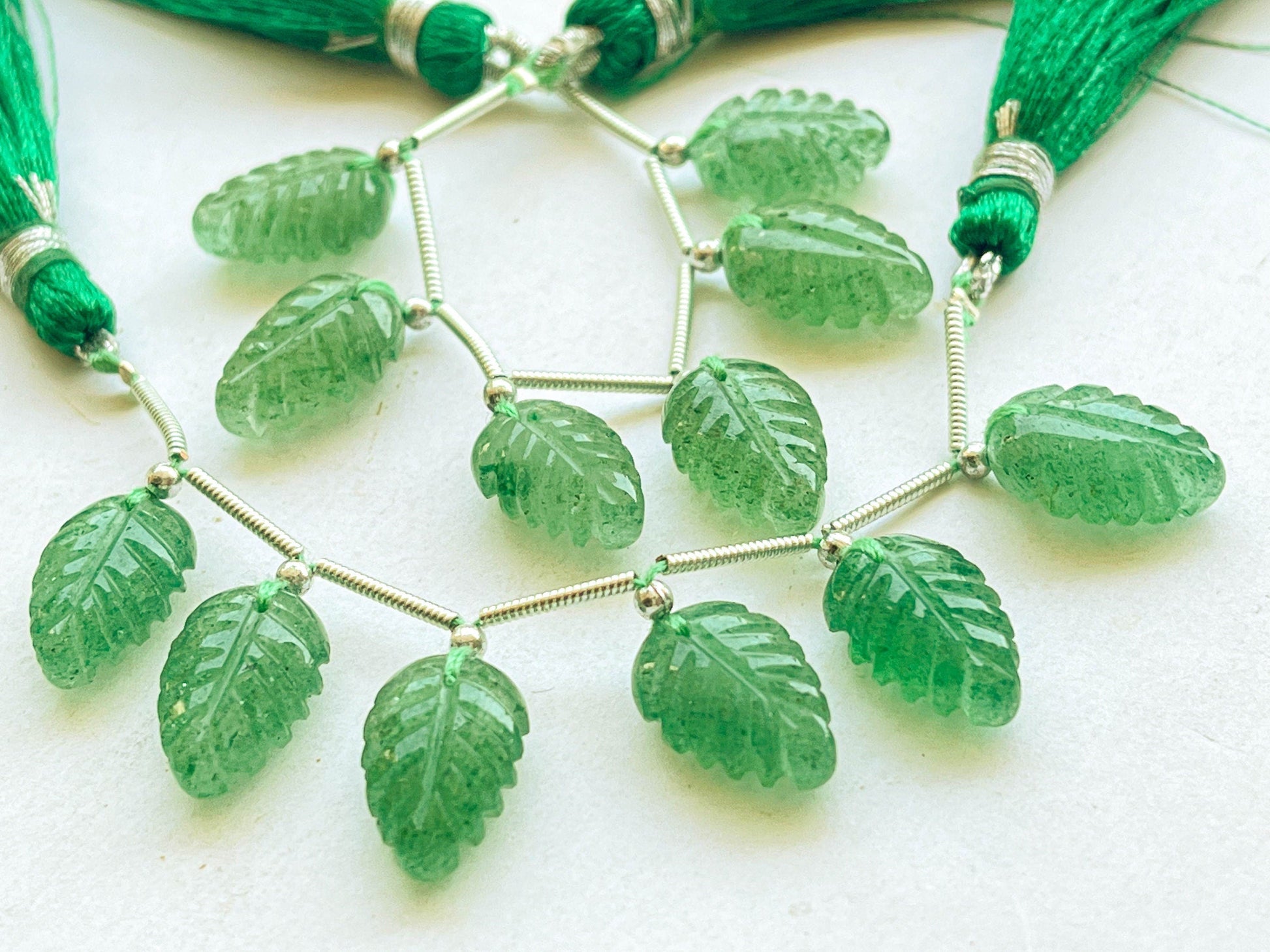 10 Pieces Green Strawberry Quartz Leaf carved Beads Beadsforyourjewelry