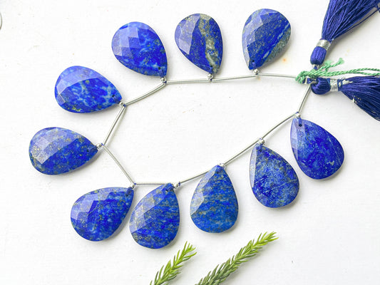 10 Pieces Lapis Lazuli Pear Shape One Side Faceted One Side Smooth Briolette Beads , Natural Lapis lazuli gemstone, 18x25mm Beadsforyourjewelry
