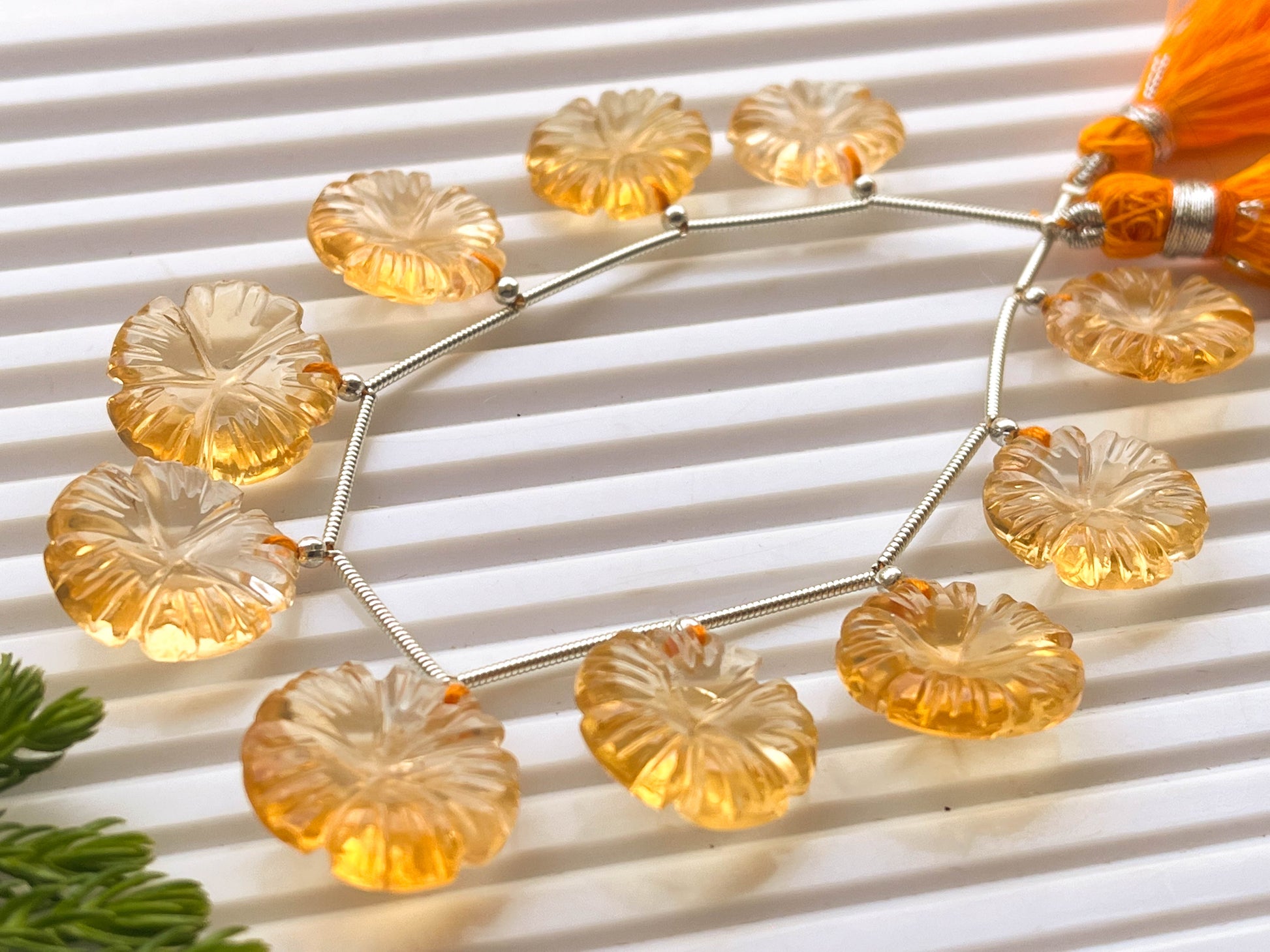 10 Pieces Natural Citrine flower carving beads Beadsforyourjewelry