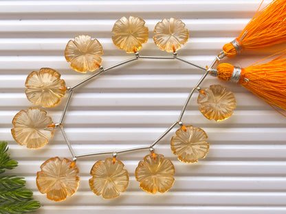 10 Pieces Natural Citrine flower carving beads Beadsforyourjewelry