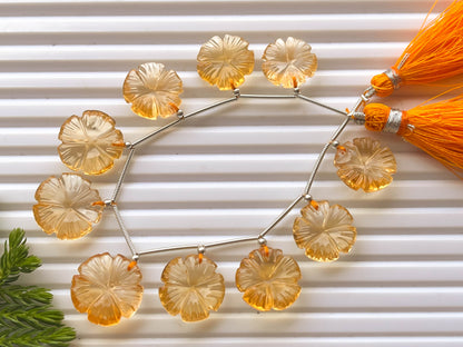 10 Pieces Natural Citrine flower carving beads Beadsforyourjewelry