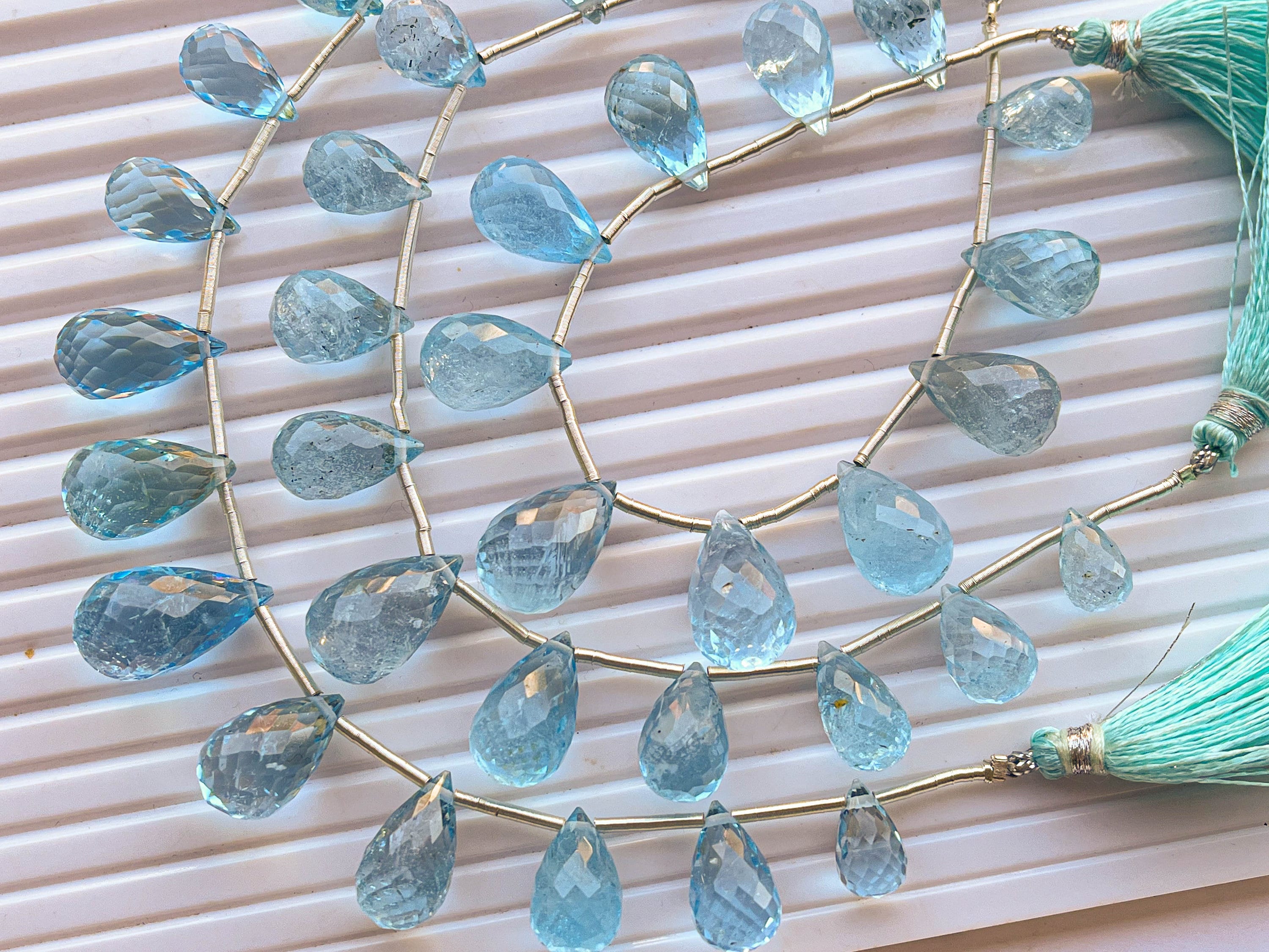 11 Pieces Blue Topaz Faceted Drops, Natural Blue Topaz Drops Beadsforyourjewelry