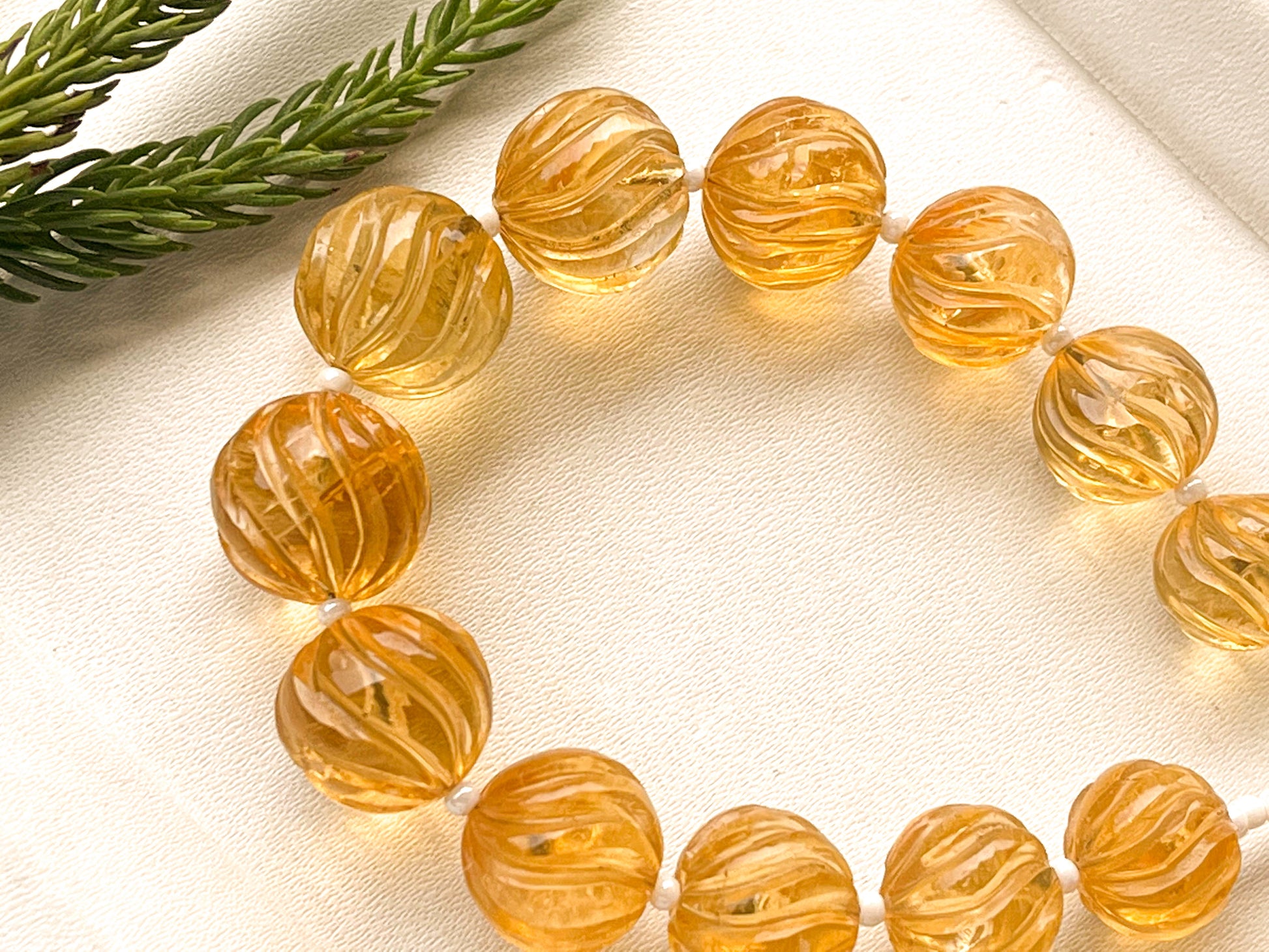 12 Pieces Citrine Spiral carved balls Beadsforyourjewelry