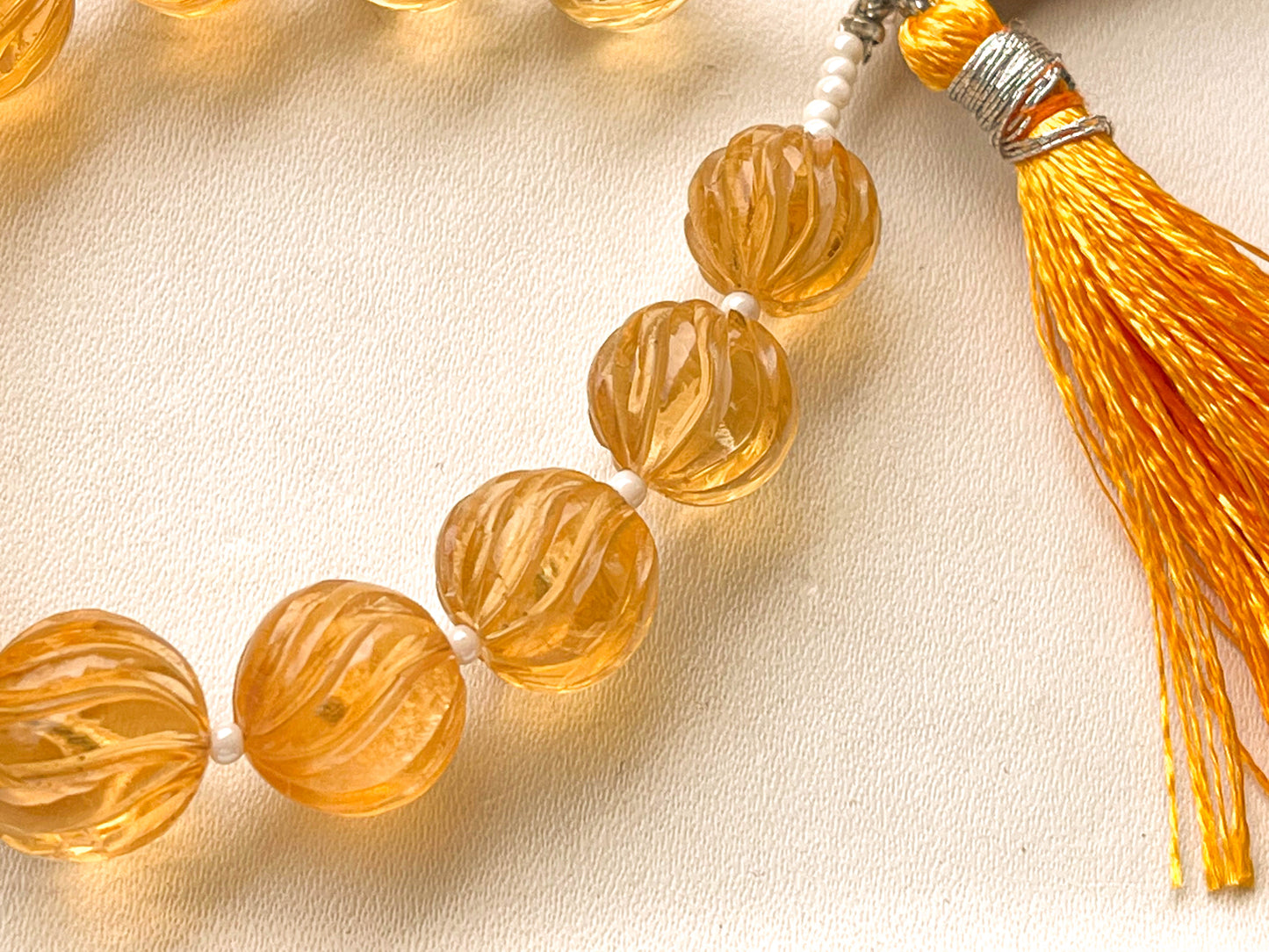 12 Pieces Citrine Spiral carved balls Beadsforyourjewelry