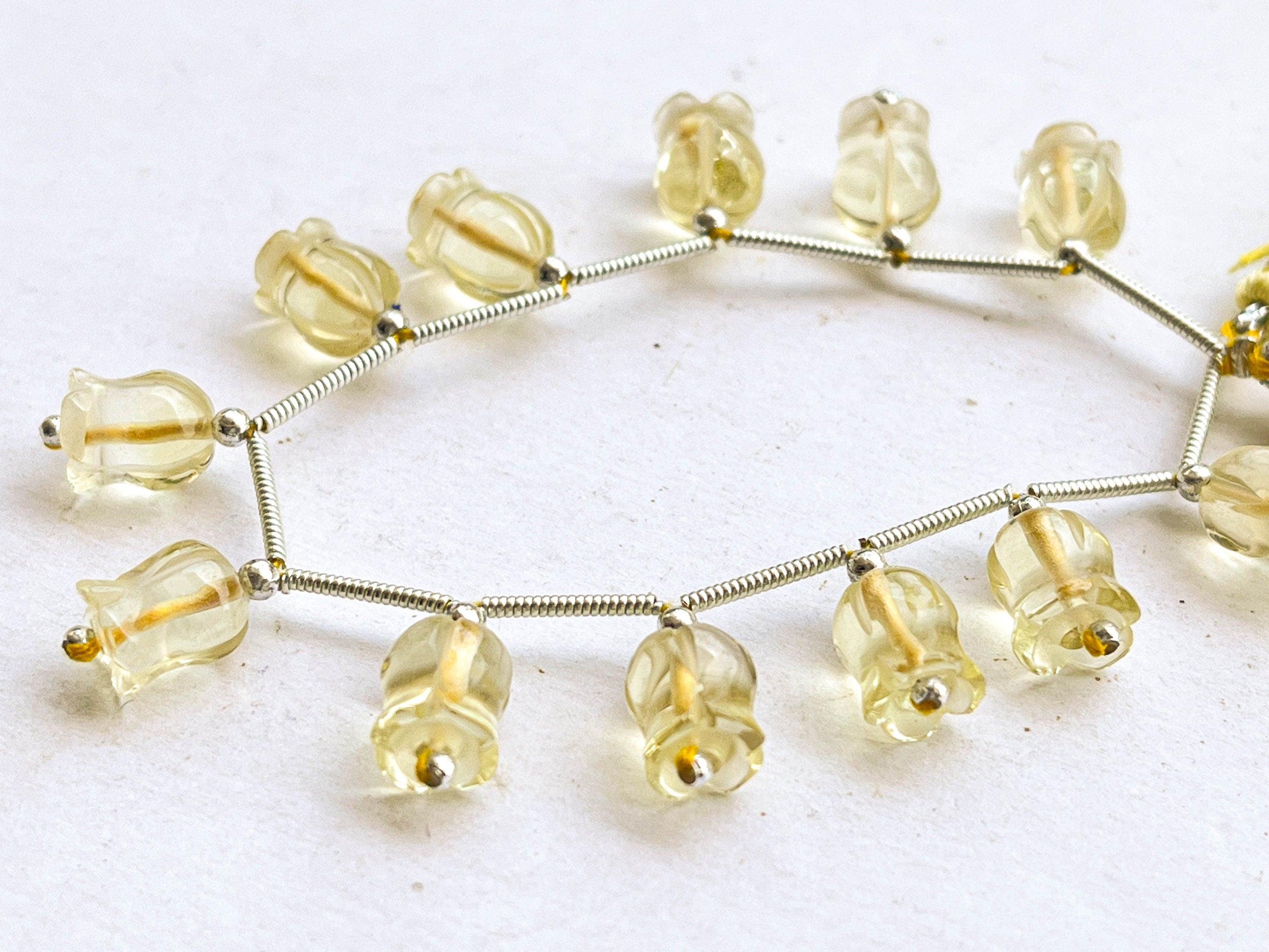 12 Pieces Lemon Quartz flower carving Lily of the valley shape beads Beadsforyourjewelry