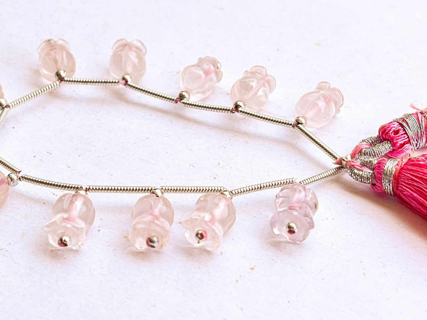 12 Pieces Rose Quartz flower carving Lily of the valley shape beads Beadsforyourjewelry