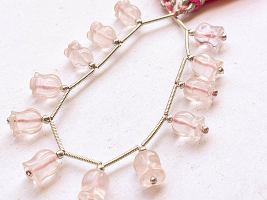 12 Pieces Rose Quartz flower carving Lily of the valley shape beads Beadsforyourjewelry