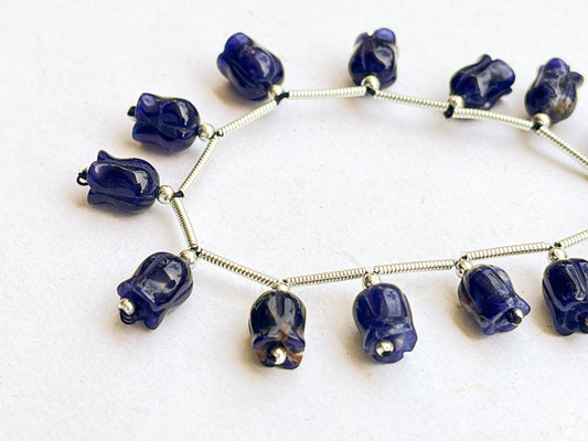 12 Pieces Sodalite flower carving Lily of the valley shape beads Beadsforyourjewelry