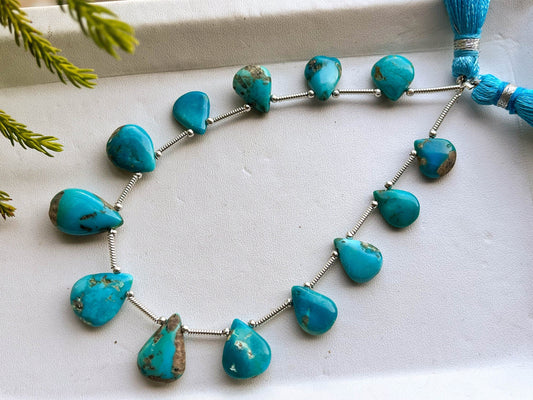 13 Pieces Genuine Arizona Turquoise Pear Shape Briolette Beads BFYJ165-9 Beadsforyourjewelry
