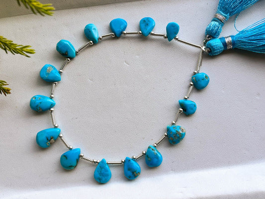 15 Pieces Genuine Arizona Turquoise Pear Shape Briolette Beads BFYJ165-2 Beadsforyourjewelry