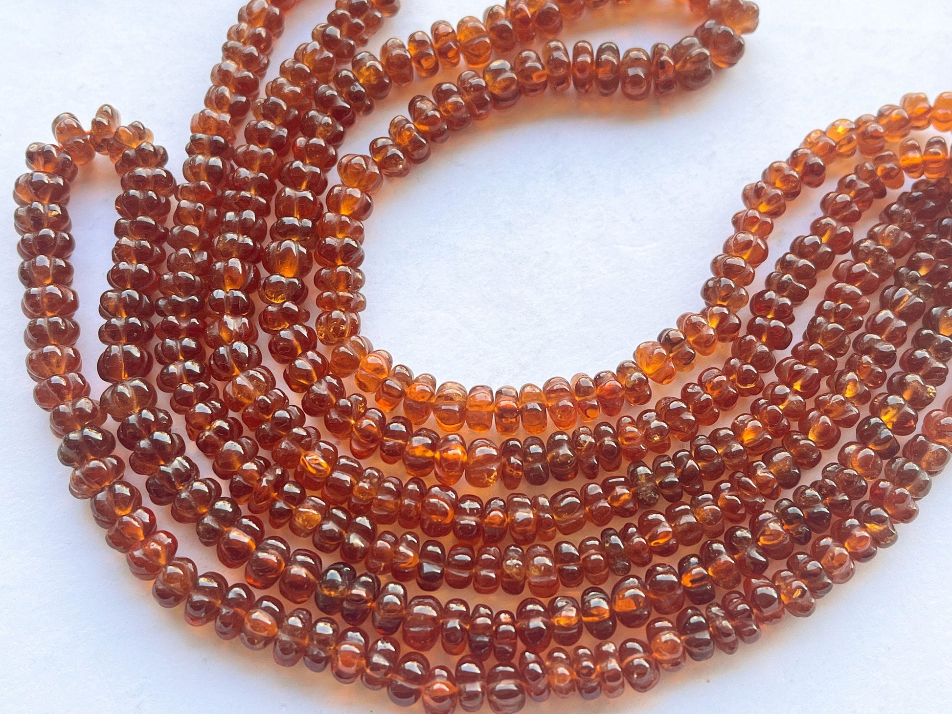16 Inch Hessonite Garnet Carved Melons Shape Beads, Natural Hessonite Garnet Gemstone Beadsforyourjewelry