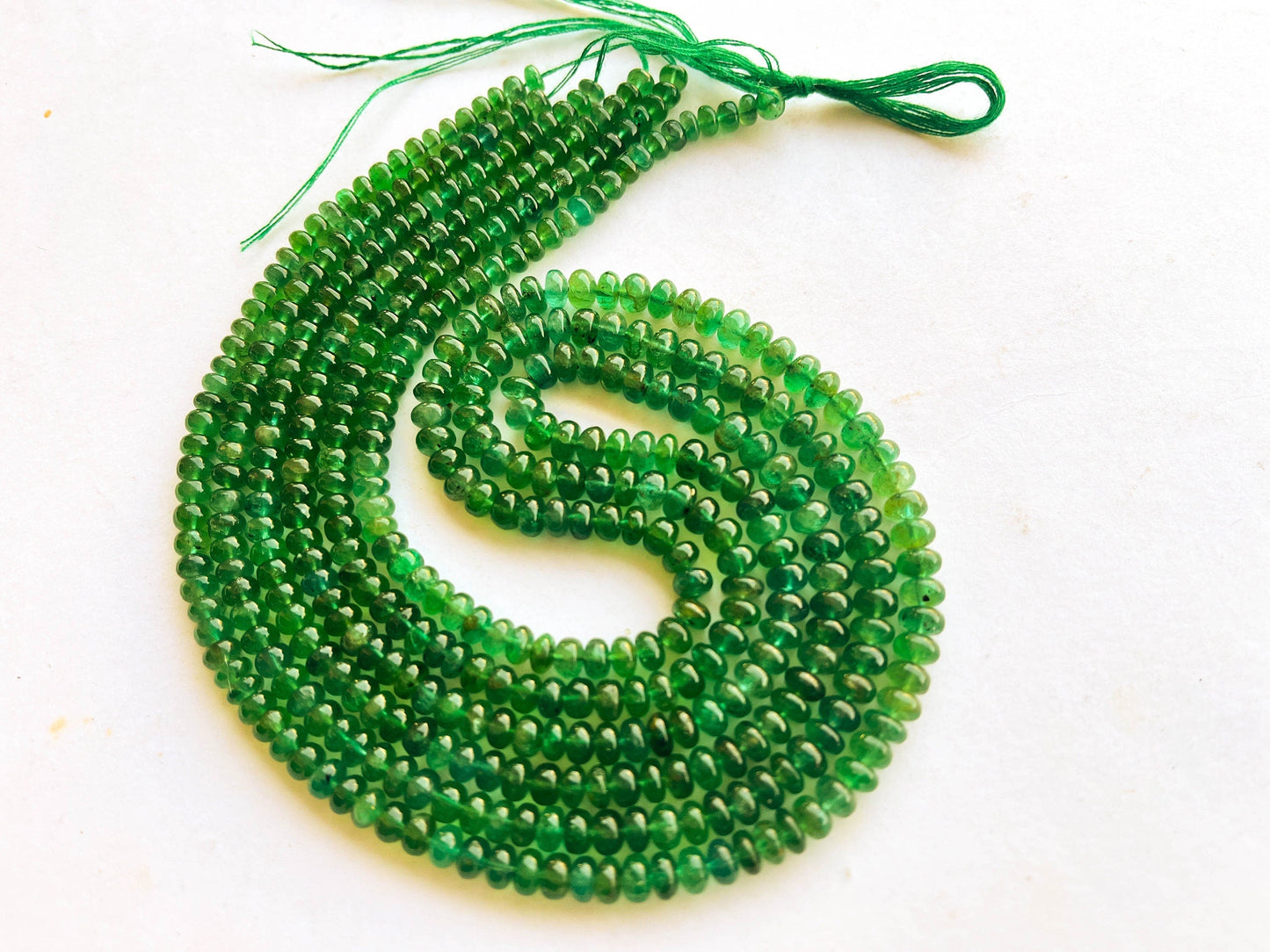 16 Inch Natural Zambian Emerald Smooth Rondelle Shape Beads (No Treatment) Beadsforyourjewelry