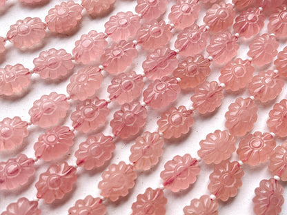 16 Inch Rose Quartz Flower Carved Beads Beadsforyourjewelry