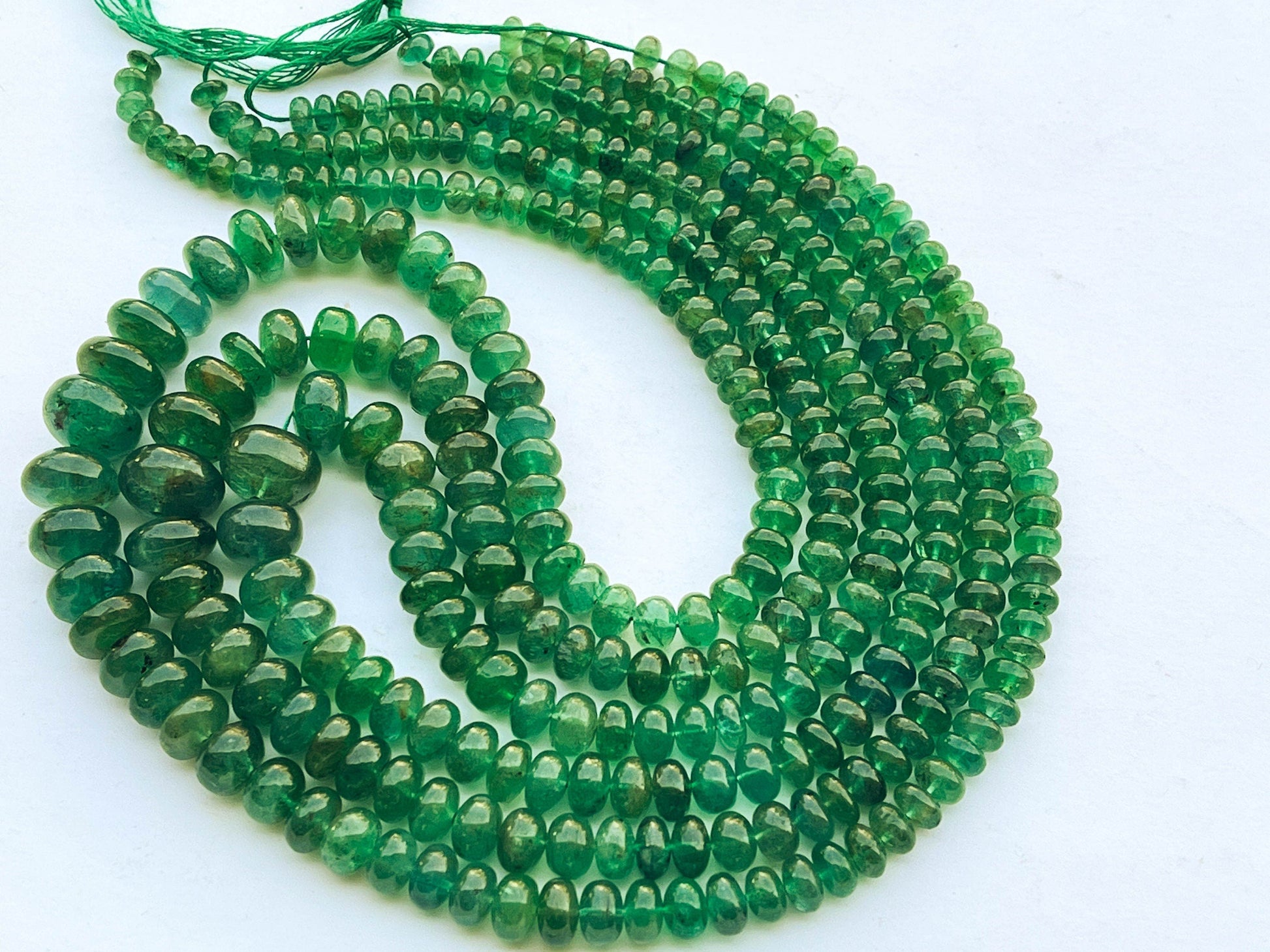17 Inch Natural Zambian Emerald Smooth Rondelle Shape Beads (No Treatment) Beadsforyourjewelry
