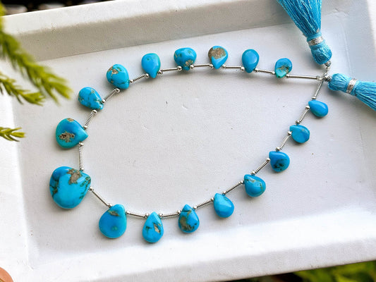 17 Pieces Genuine Arizona Turquoise Pear Shape Briolette Beads BFYJ165-7 Beadsforyourjewelry