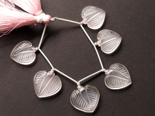 Rose Quartz Leaf Carving Beads