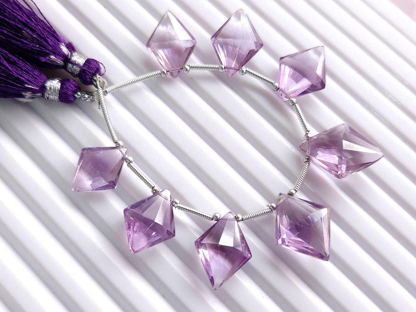 Natural Pink Amethyst Fancy Diamond shape Cut stone beads