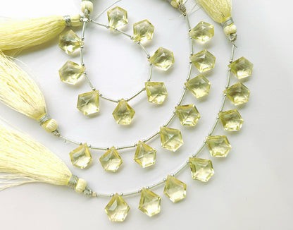 Natural Lemon Quartz Pentagon Shape Faceted Beads