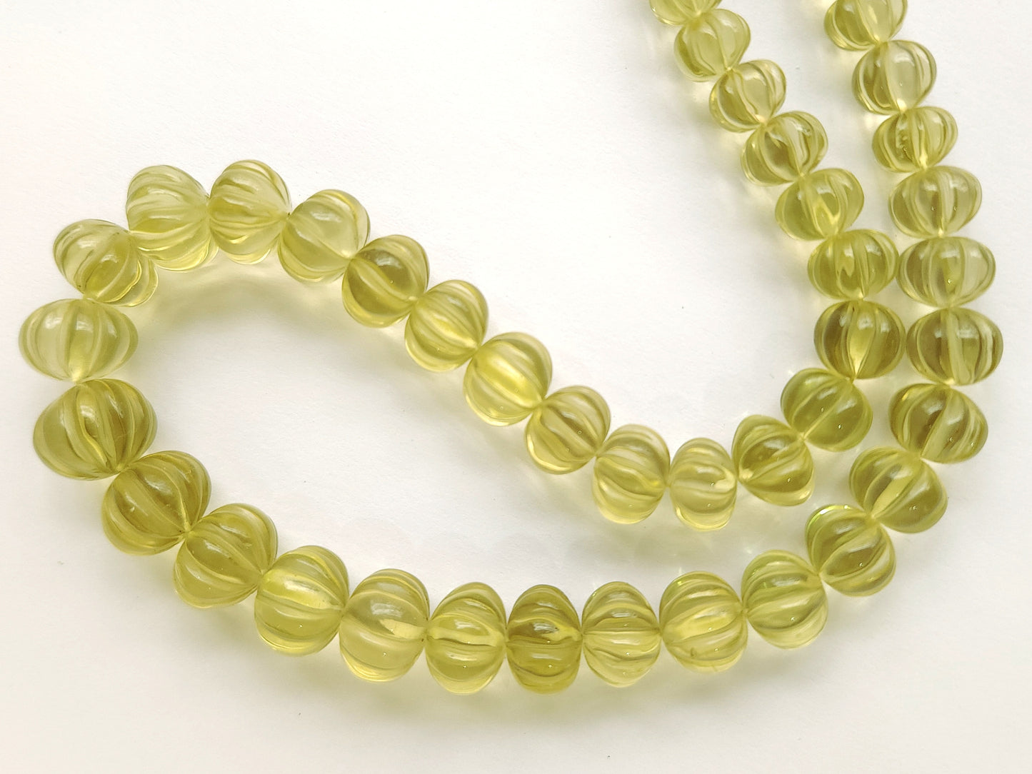 AAA Natural Lemon Quartz Deep Carved Melons Shape Beads