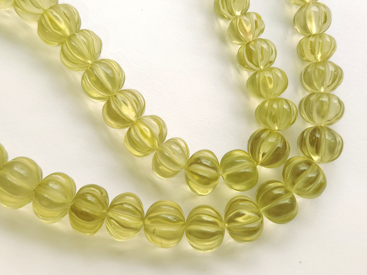 AAA Natural Lemon Quartz Deep Carved Melons Shape Beads