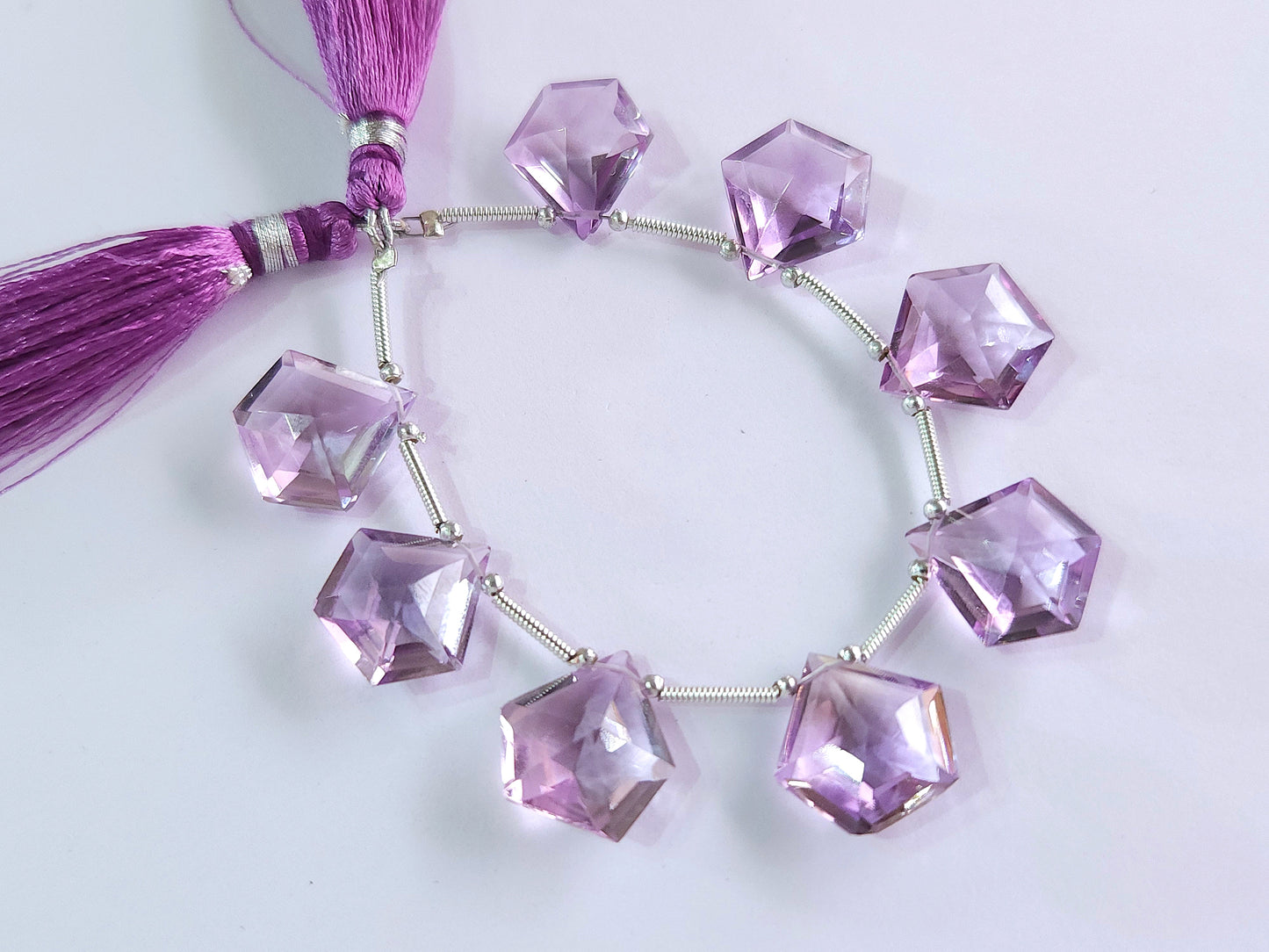 Natural Pink Amethyst Pentagon Shape Faceted Beads