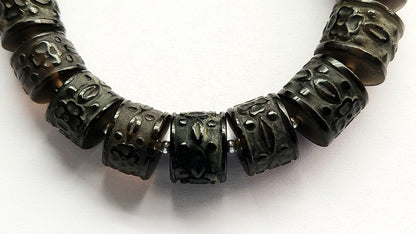 Rare! Natural Smoky Quartz Cameo Frost Carved Barrel Drum Shape Beads