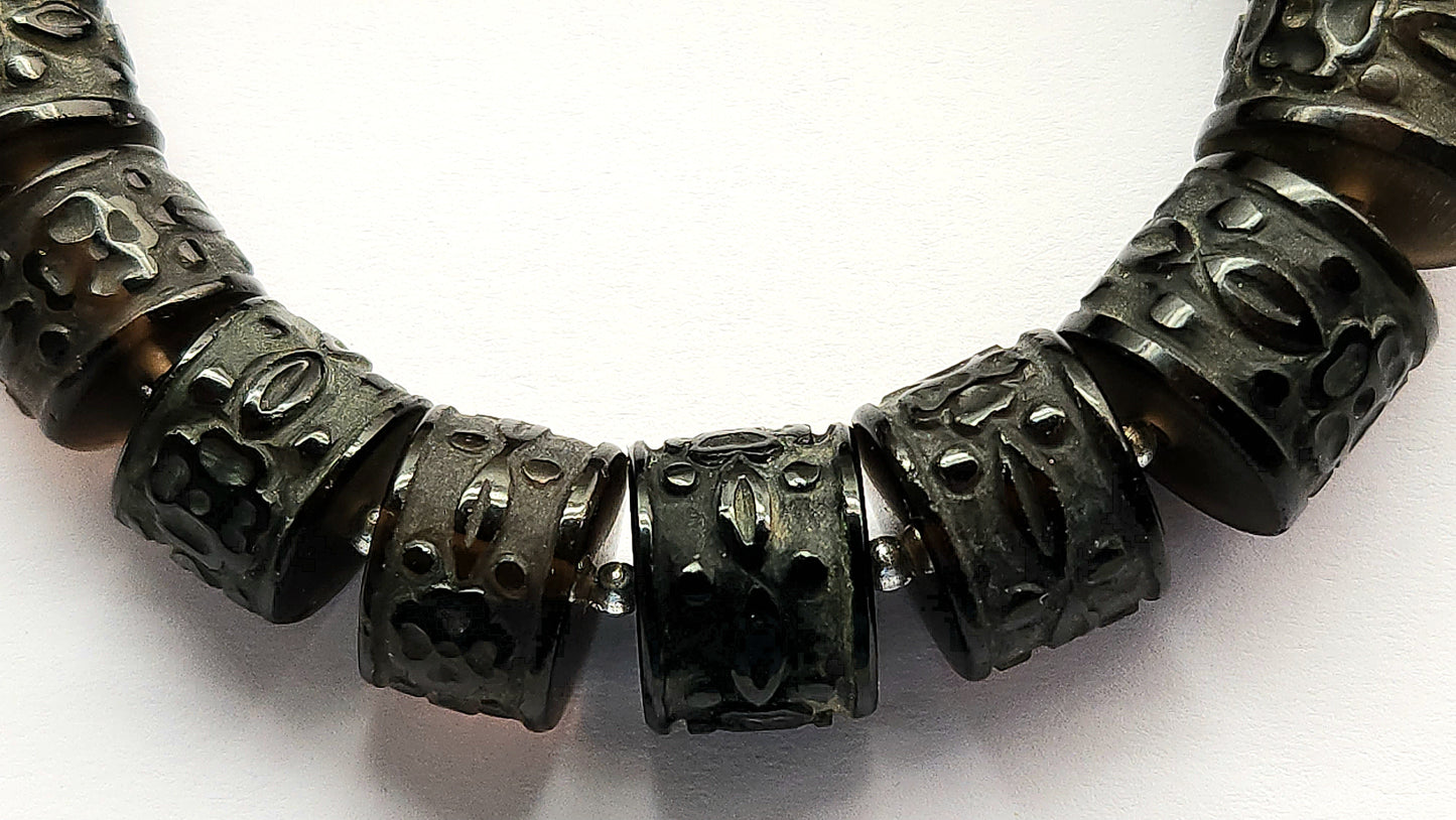 Rare! Natural Smoky Quartz Cameo Frost Carved Barrel Drum Shape Beads