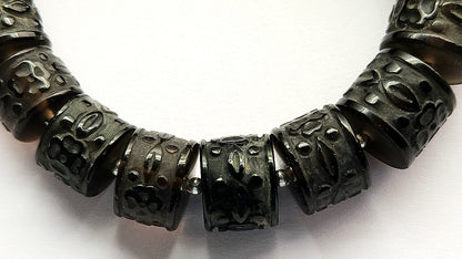 Rare! Natural Smoky Quartz Cameo Frost Carved Barrel Drum Shape Beads