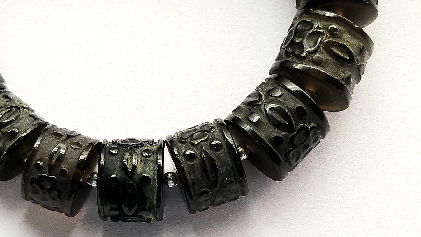 Rare! Natural Smoky Quartz Cameo Frost Carved Barrel Drum Shape Beads