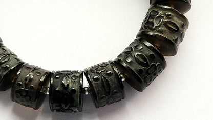 Rare! Natural Smoky Quartz Cameo Frost Carved Barrel Drum Shape Beads