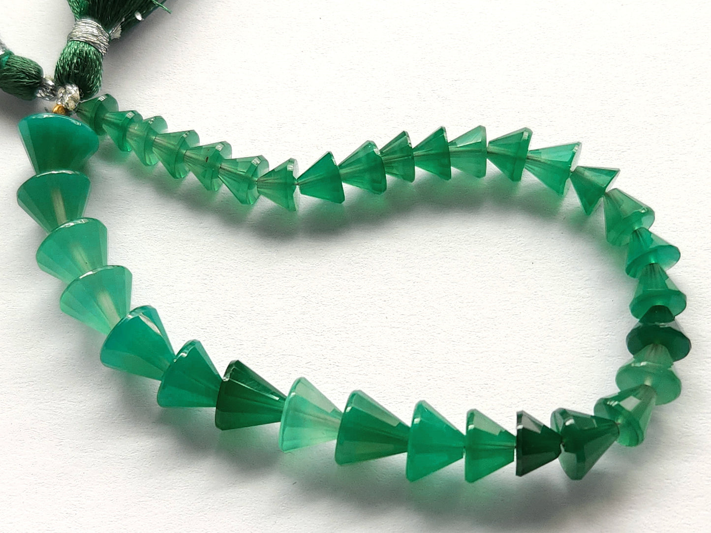Natural Green Onyx Cone Shape Faceted Beads