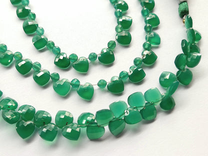Natural Green Onyx Heart Shape Faceted Beads