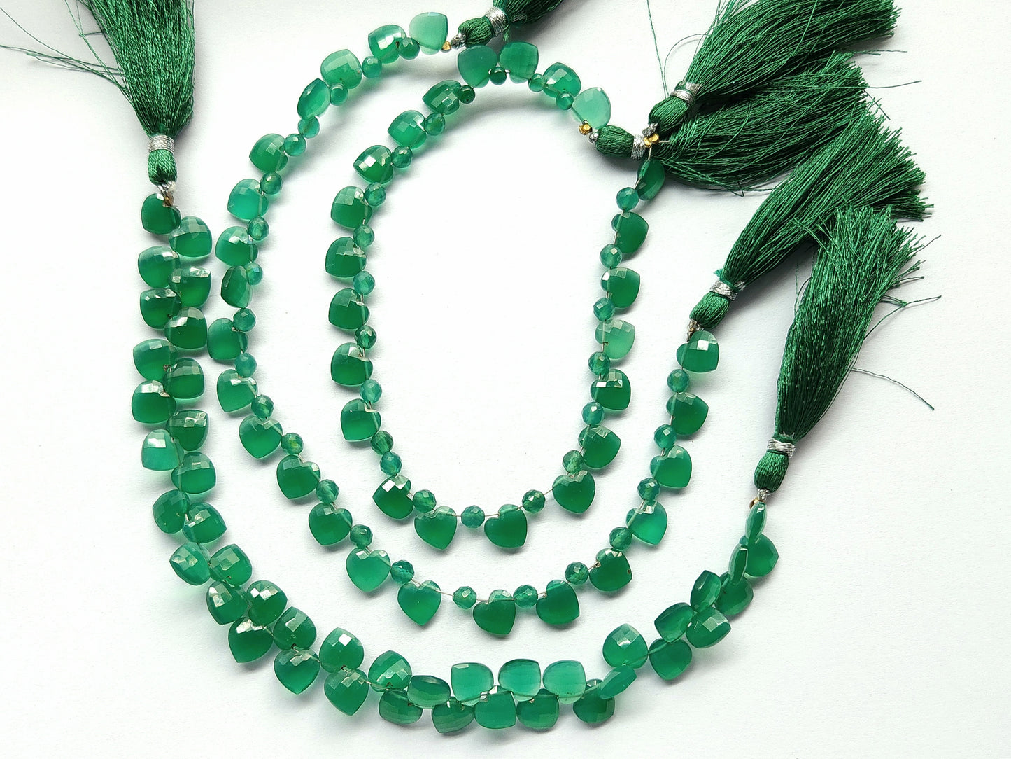 Natural Green Onyx Heart Shape Faceted Beads